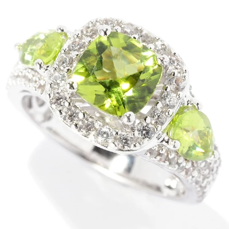 Women’s cushion cut rings-925 Sterling Silver Peridot and White Natural Zircon Ring