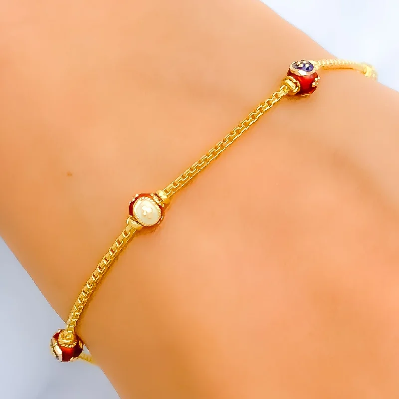 Women’s custom bracelet-Women’s bangles set-Deep Red Meena 22k Gold Bracelet