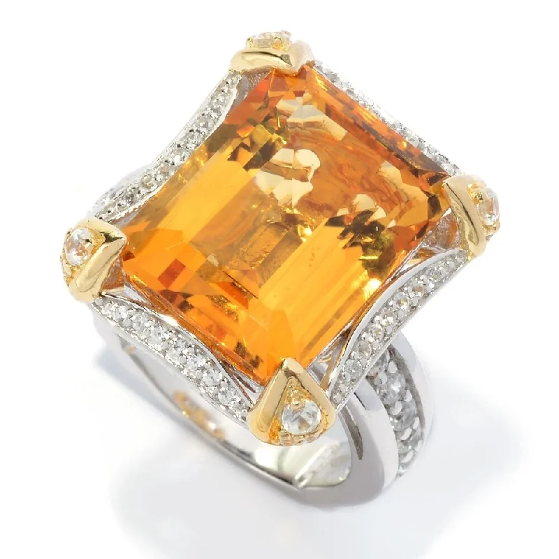 Women’s custom rings-12.22ctw Emerald Cut Honey Citrine & White Zircon Ring