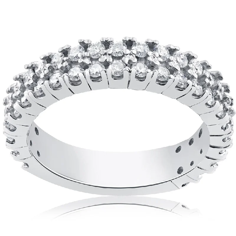 Women’s wedding band rings-14k White Gold 3/4ct Half Eternity Double Row Diamond Ring