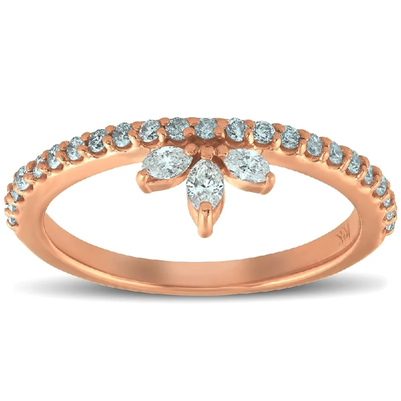 Women’s vintage engagement rings-Pompeii3 14k Rose Gold 3/8 Ct T DW Marquise Diamond Stackable Womens Ring Anniversasry Band