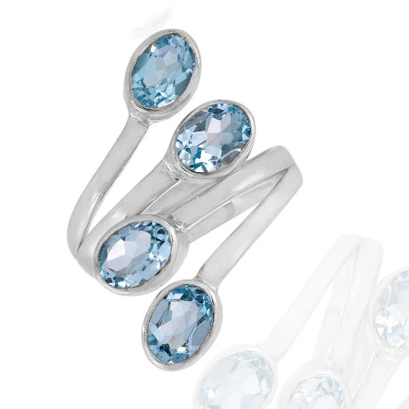 Women’s pearl engagement rings-925 Sterling Silver Sky Blue Topaz Bypass Ring