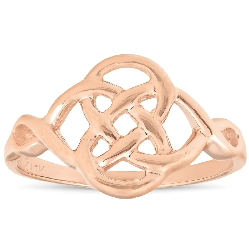 Women’s anniversary rings-Solid 14k Rose Gold Celtic Handmade Womens Ring