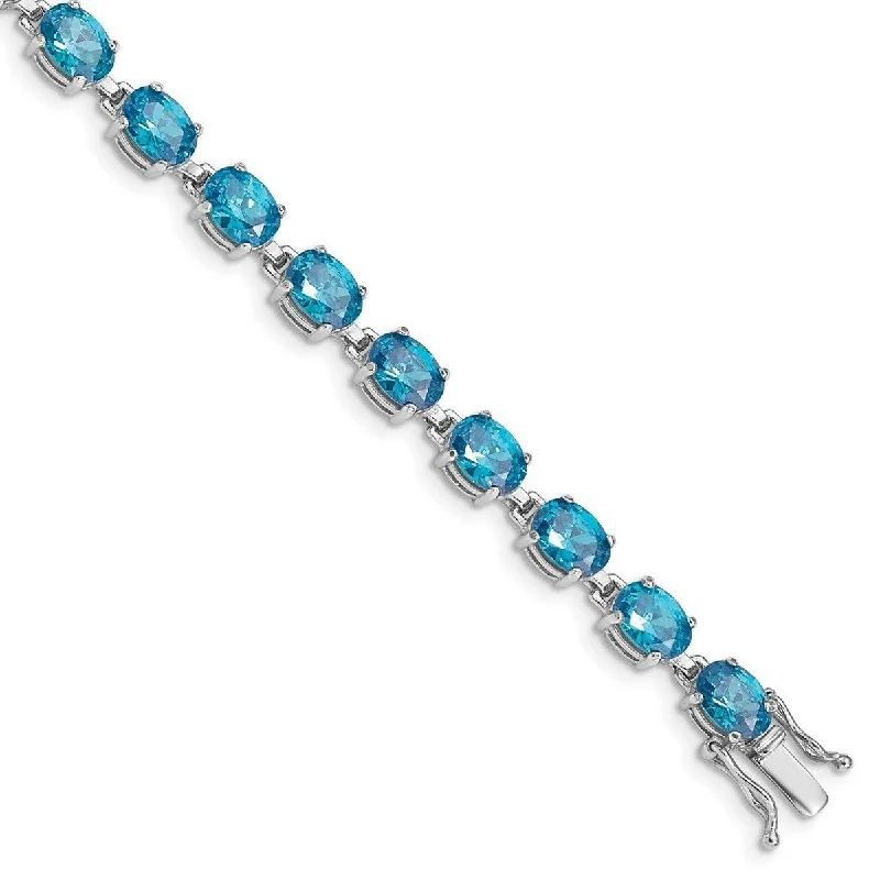 Women’s tennis bangle-Curata 925 Sterling Silver Polished Box Catch Closure Blue Topaz Bracelet Box Clasp