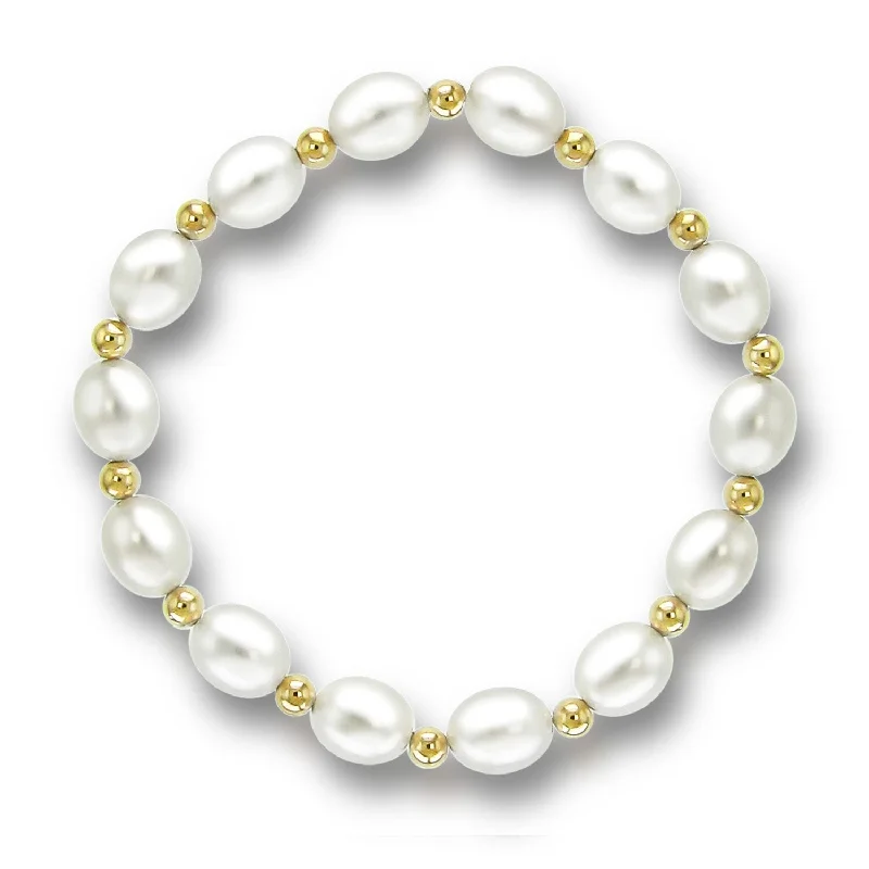 Women’s sleek bracelet-Women’s stacking bangles-Freshwater 8-8.5mm Pearl Endless Bracelet 7.25Inches with 4mm