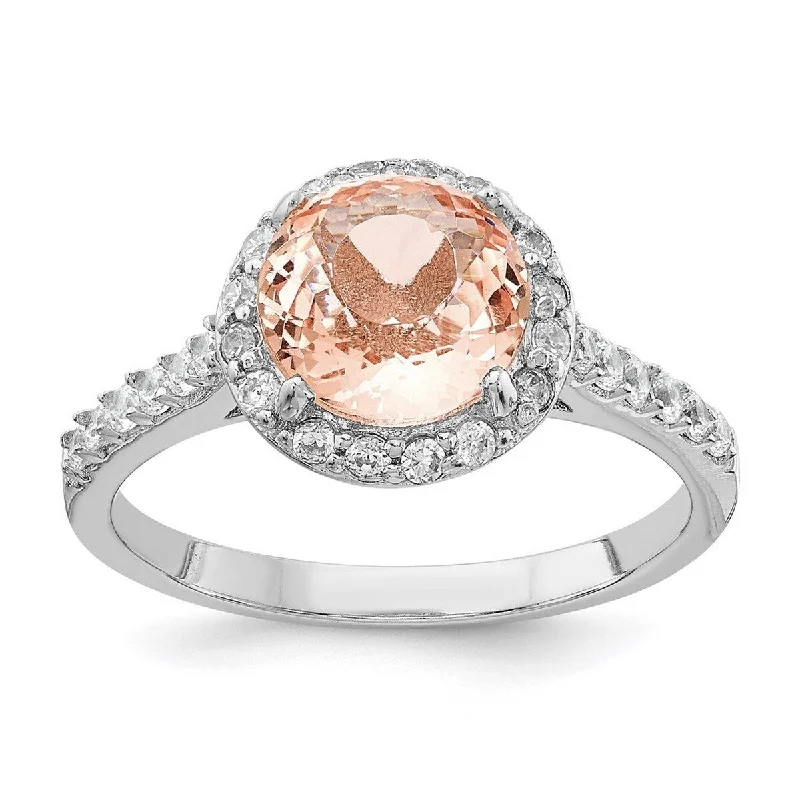 Women’s fancy diamond rings-Curata 925 Sterling Silver Faceted Cubic Zirconia and Simulated Morganite Ring