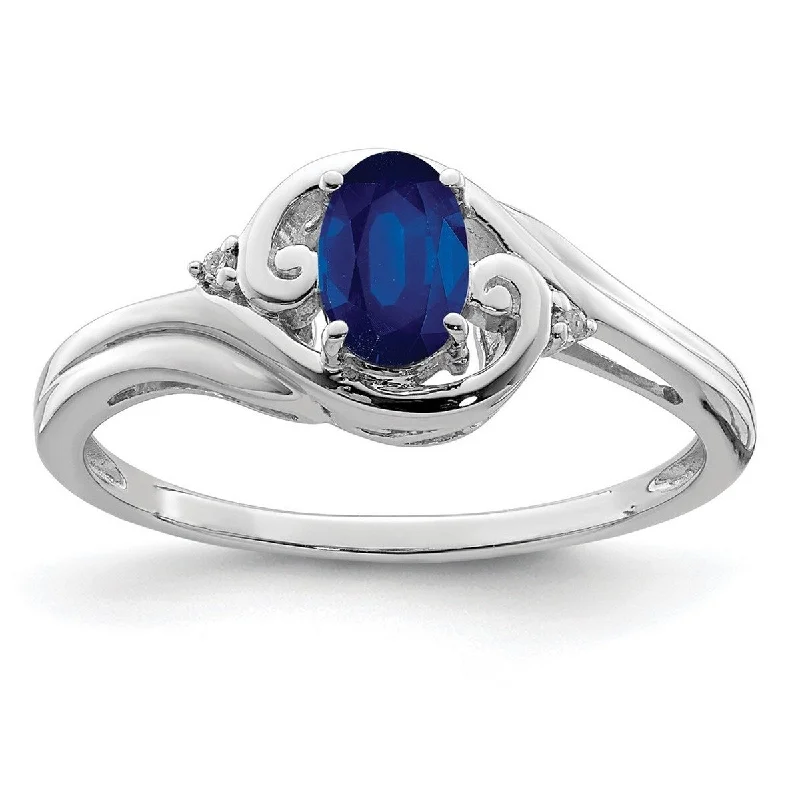 Women’s minimalist rings-Curata 925 Sterling Silver Polished Open back Rhodium Plated Diamond and Sapphire Ring