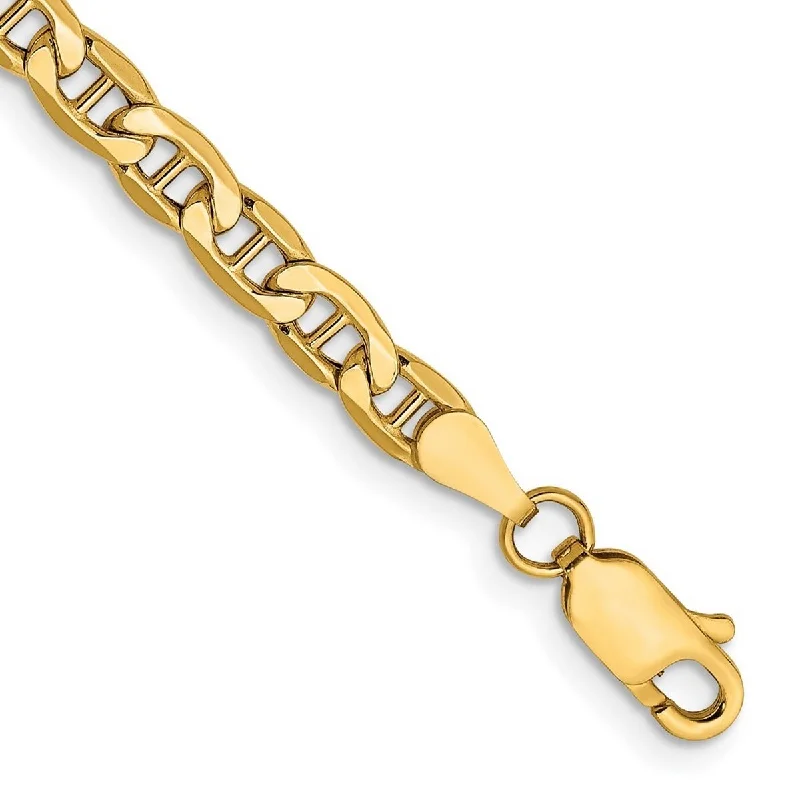 Women’s oval bracelet-Curata 10k Yellow Gold 7" 4.1mm Semi solid Mariner Anchor Chain Bracelet