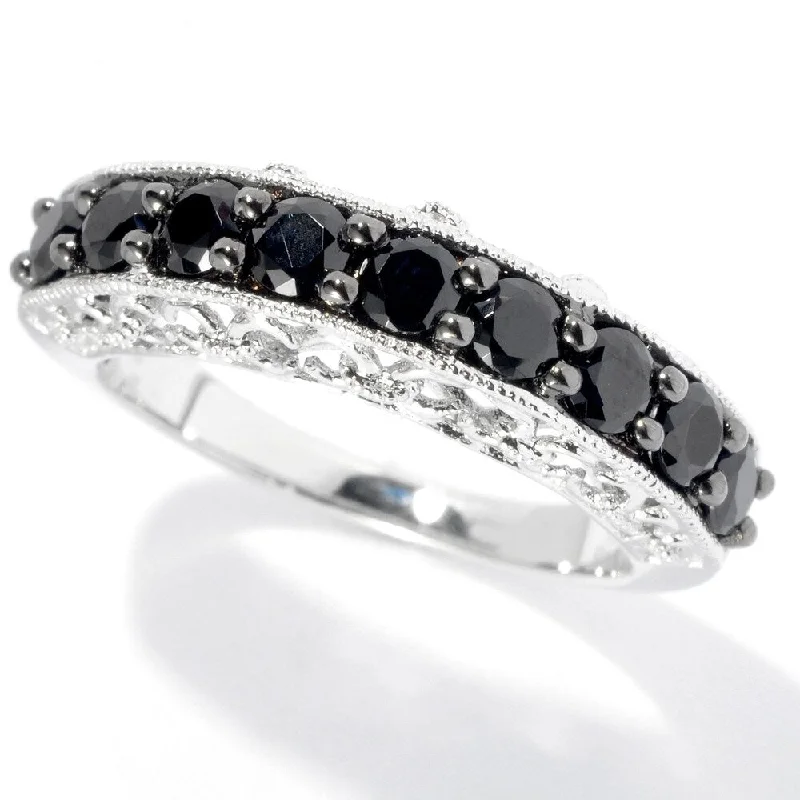 Women’s gold rings-Sterling Silver 3mm Round Black Spinel Nine-Stone Band Ring