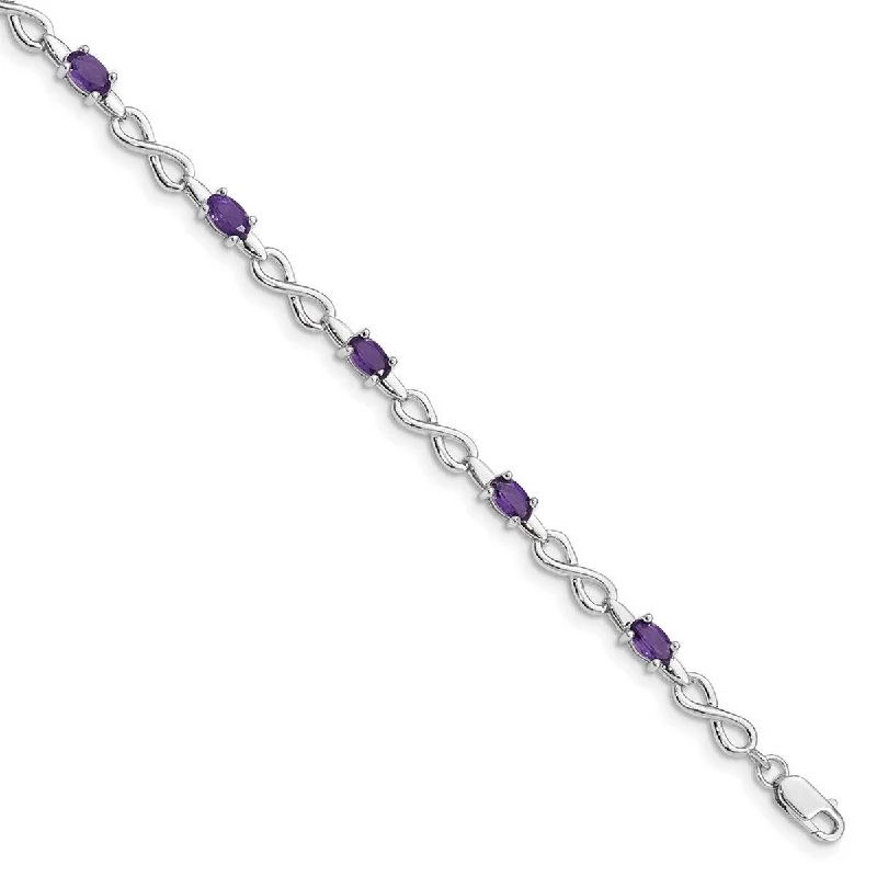 Women’s tennis bangle-Curata 925 Sterling Silver Polished Lobster Claw Closure Amethyst Bracelet