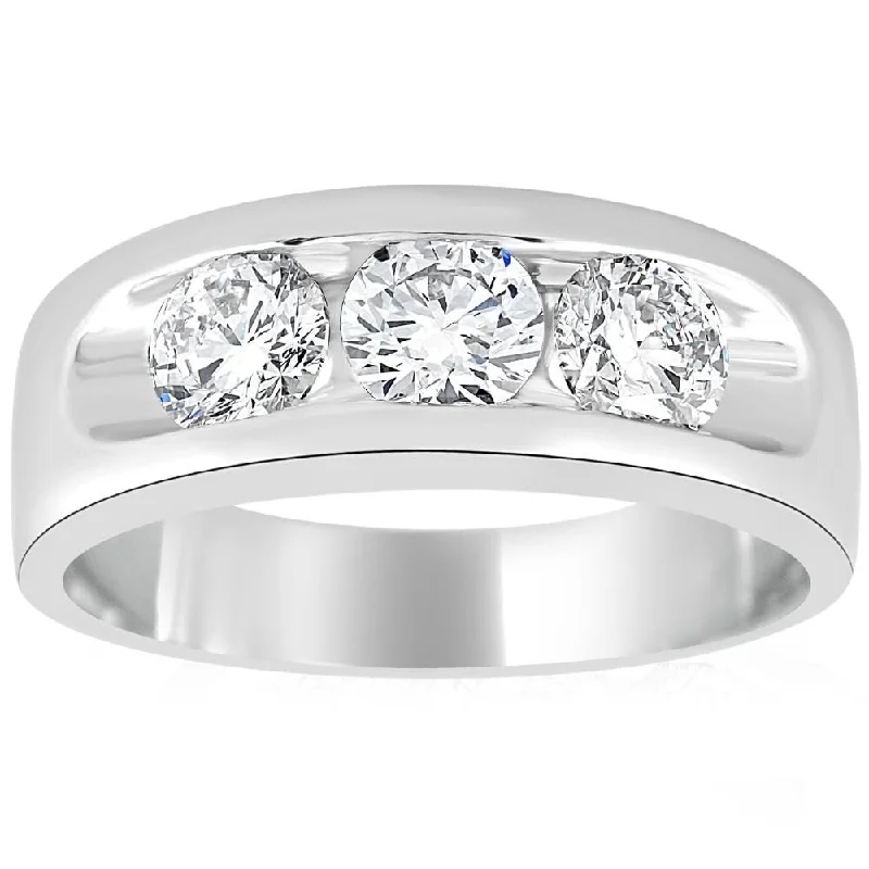 Women’s gold rings-G/VS 2.25Ct Diamond Men's Three Stone Ring 10k White Gold Lab Grown