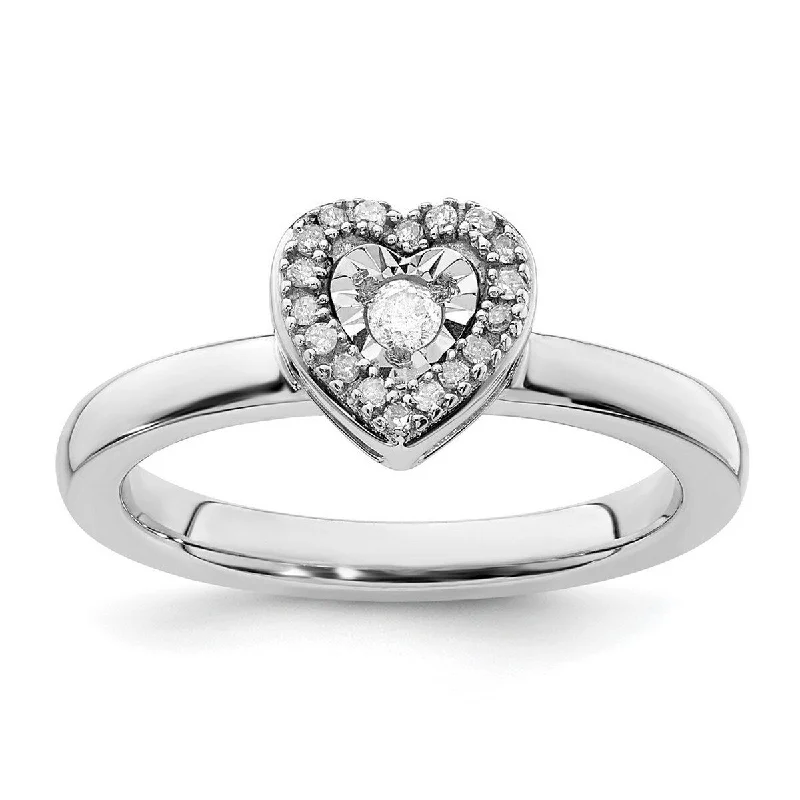 Women’s diamond anniversary rings-Curata 925 Sterling Silver Polished Prong set Stackable Expressions Love Heart Diamond Ring