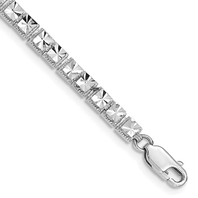 Women’s statement bracelet-Curata 14k White Gold Sparkle Cut Bracelet 7.25 Inch