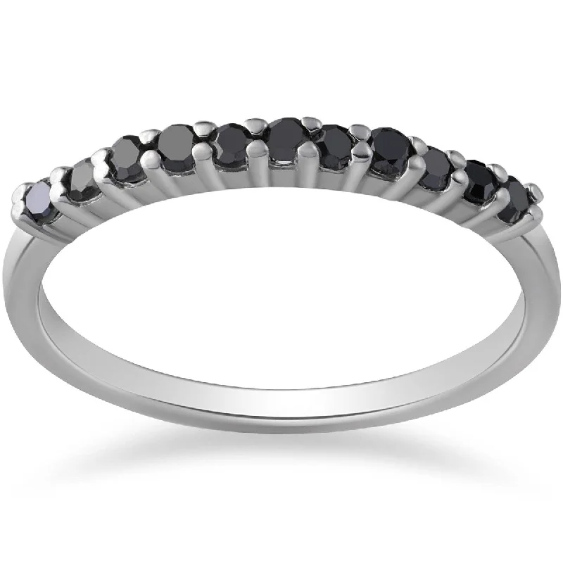 Women’s matching ring sets-1/3ct Black Diamond Ring 10K White Gold