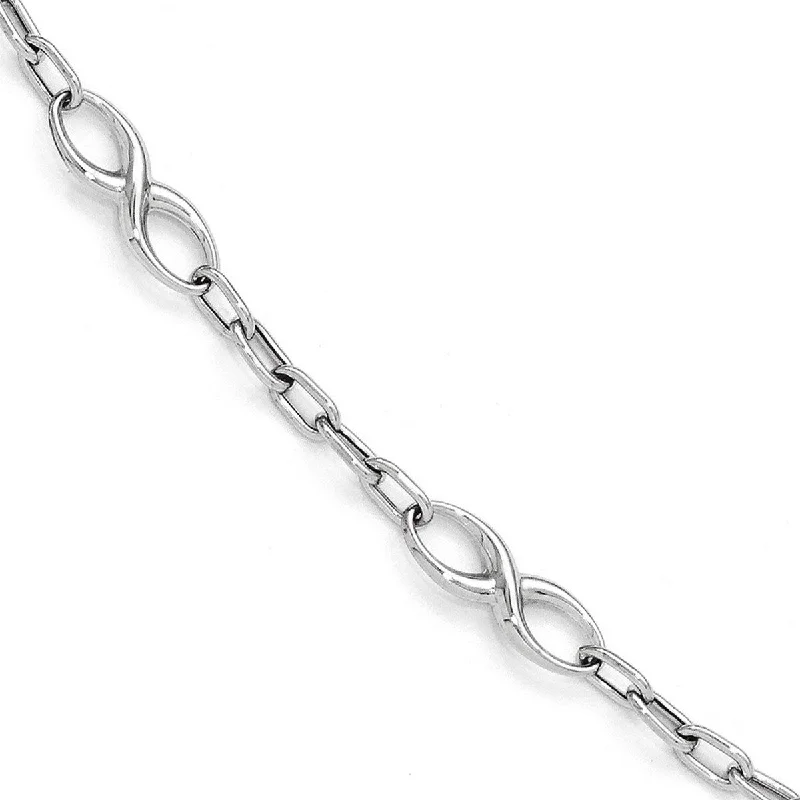 Women’s elegant bangles-Curata 10k White Gold Fancy Polished Infinity Cable Link Bracelet 7.5 Inch