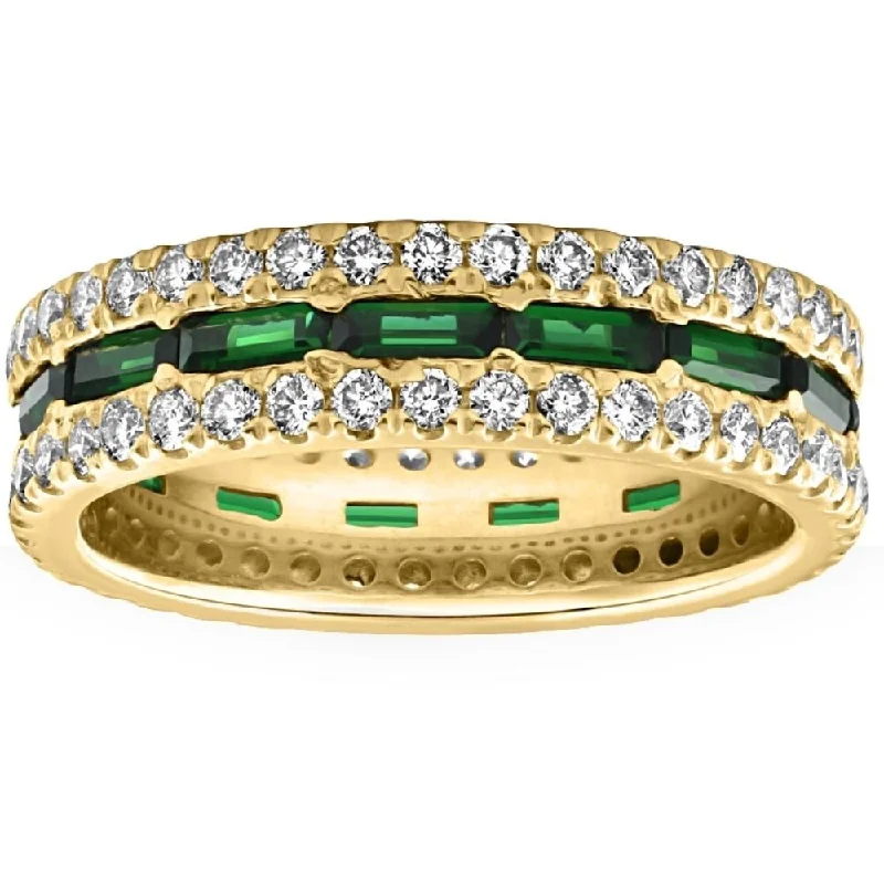 Women’s rose gold gemstone rings-2 1/2 Ct Diamond & Emerald Eternity Ring in Yellow Gold Lab Grown