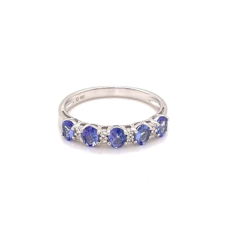 Women’s infinity symbol rings-925 Sterling Silver Tanzanite and White Natural Zircon 5-Stone Ring