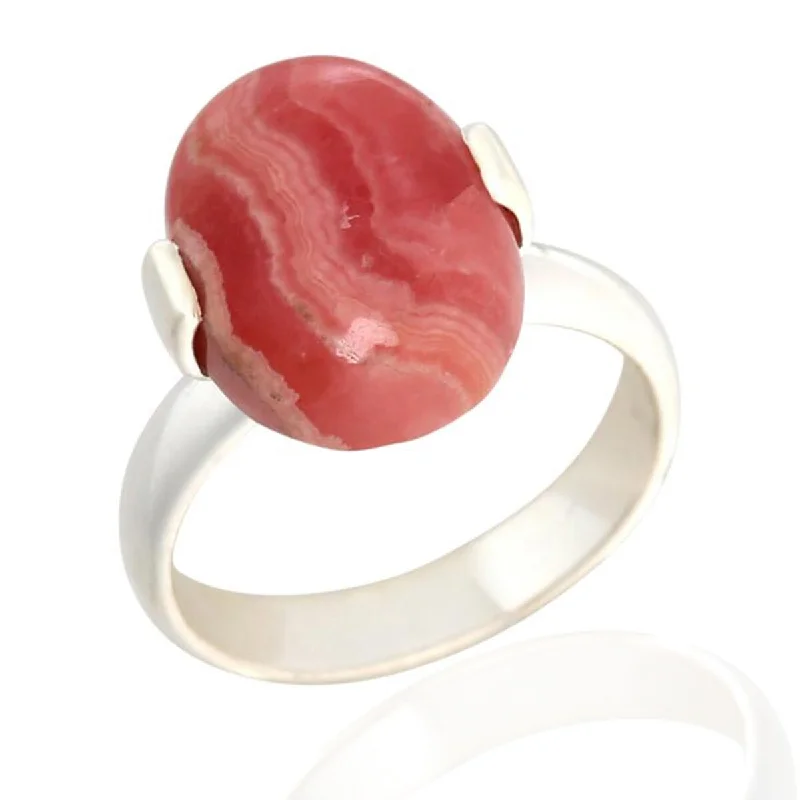 Women’s stackable rings-925 Sterling Silver Rhodochrosite Solitaire Ring