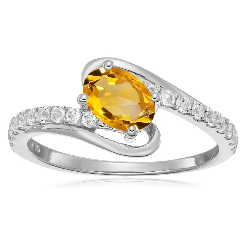 Women’s men’s wedding rings-925 Sterling Silver Citrine and White Topaz Ring