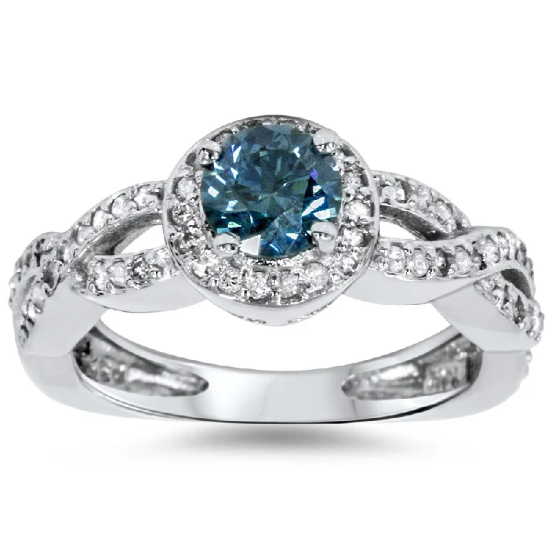 Women’s cushion-cut diamond rings-14k White Gold 1ct TDW Blue Diamond Braided Vintage Ring