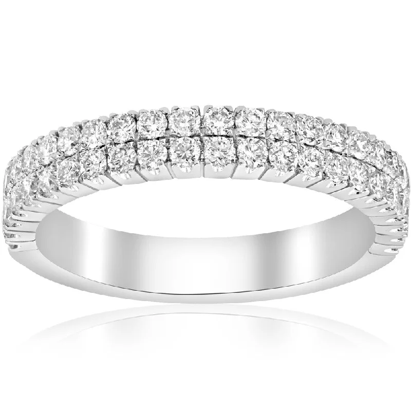 Women’s matching ring sets-18K White Gold 3/4ct Diamond Double Row Eternity Anniversary Stackable 1/2 Eternity Ring (F-G,VVS1-VVS2)