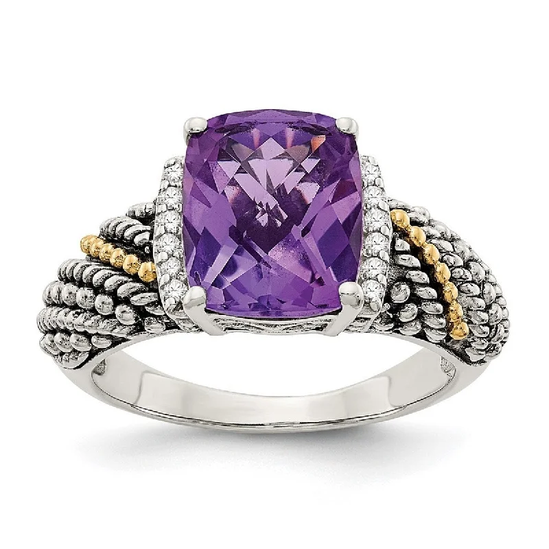 Women’s infinity rings-Curata 925 Sterling Silver With 14k Diamond and Amethyst Ring