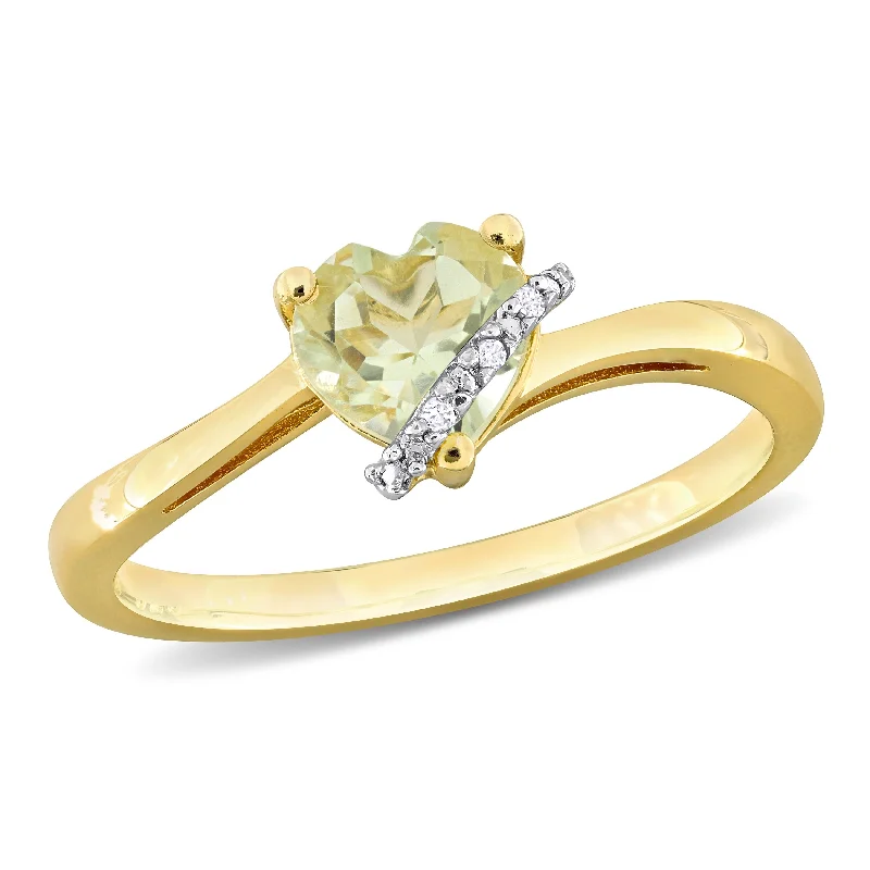 Women’s sterling silver rings-Miadora 3/4ct TGW Heart Shape Green Quartz & Diamond Accent Ring in Yellow Silver