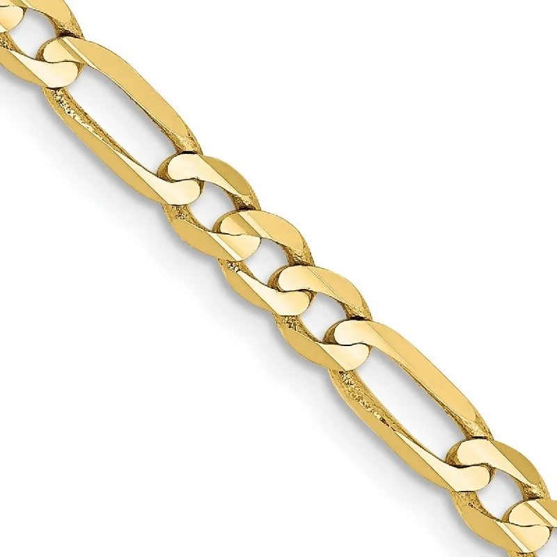 Women’s heart bracelet-Women’s chunky bangles-Curata 10k Yellow Gold Solid Concave Polished Light Figaro Chain Bracelet 4.5mm Lobster Claw