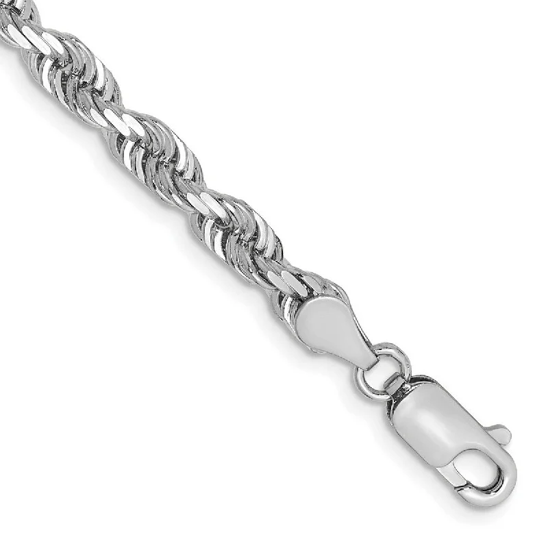 Women’s bangles-Curata 14k White Gold 7" or 8" 4.5mm Sparkle Cut Quadruple Rope Chain Bracelet