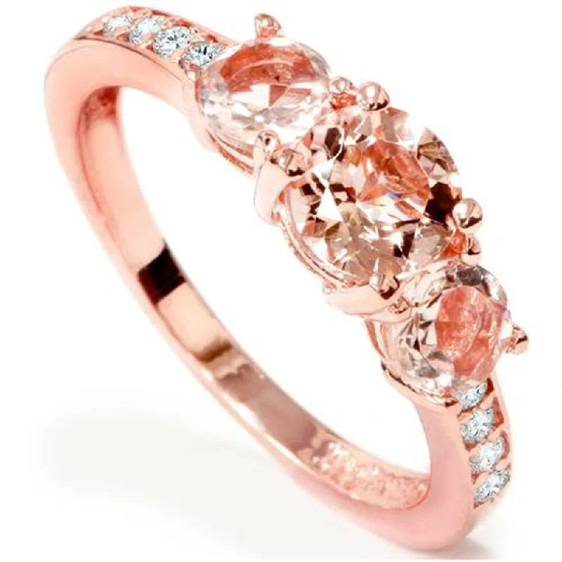 Women’s custom-designed rings-Pompeii3 10k Rose Gold 1 ct TW Moragnite Diamond Three Stone Anniversary Ring