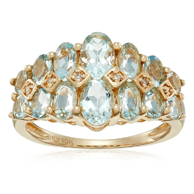 Women’s wraparound rings-10k Yellow Gold Aquamarine and Diamond Accented Band Ring, Size 7