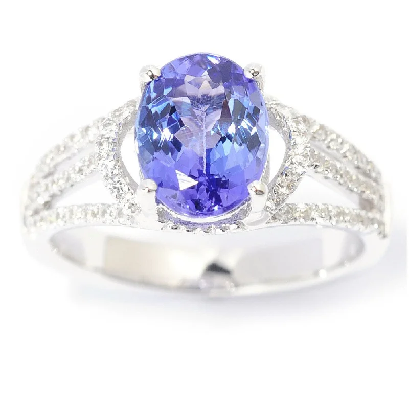 Women’s oval rings-14k White Gold 2ct TGW AAA+ Tanzanite and White Zircon Split Shank Ring