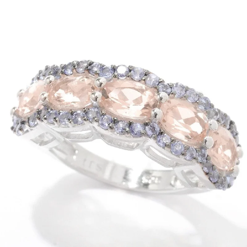 Women’s big gemstone rings-925 Sterling Silver Morganite and Tanzanite Ring