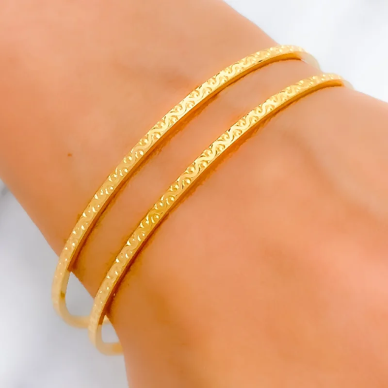 Women’s open bangle-Women’s delicate bangles-Lightweight Wave 22K Gold Bangles