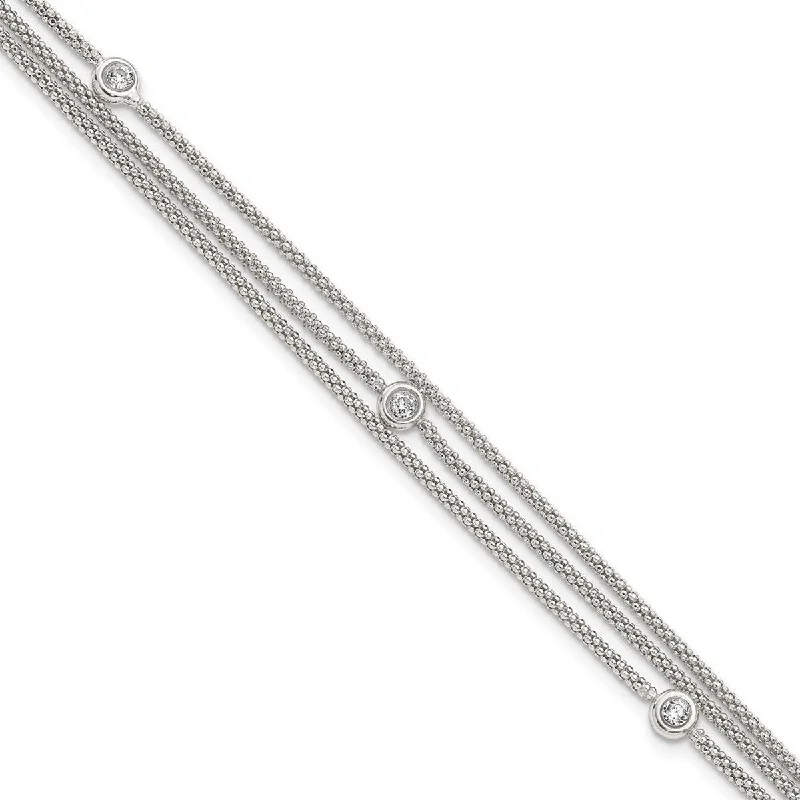 Women’s sleek bracelet-Curata 925 Sterling Silver Polished Multi Strand CZ Cubic Zirconia Simulated Diamond Bracelet 7.5 Inch