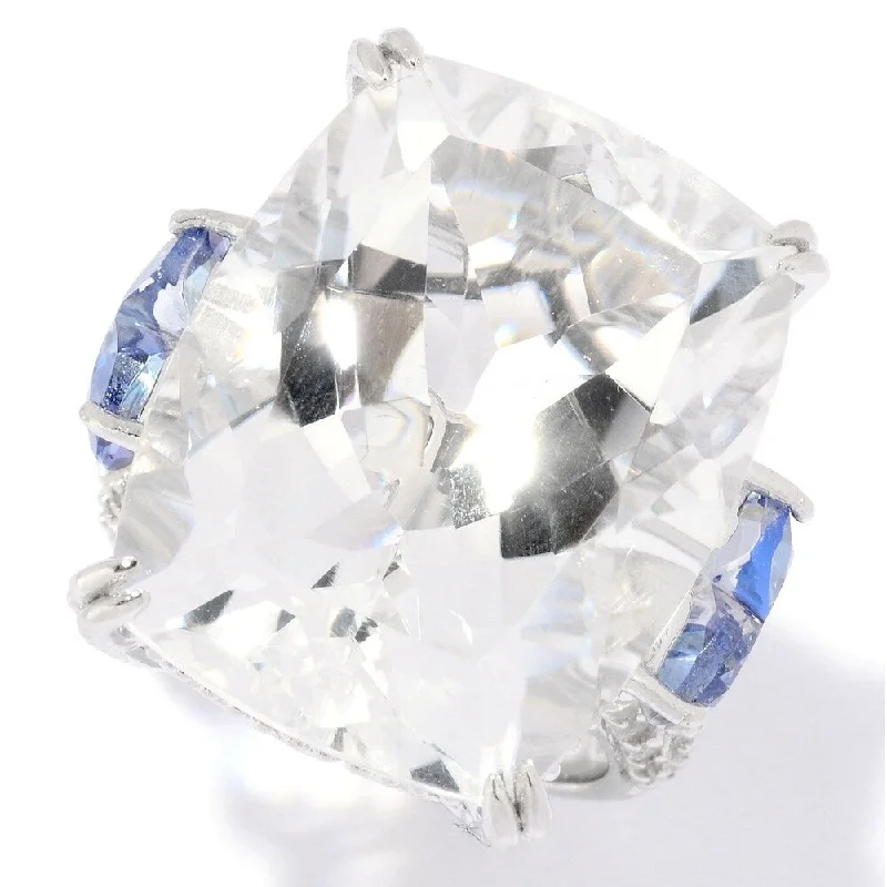 Women’s stackable rings-Pinctore Ster Silver 32.3ct Blue Quartz,White Quartz & White Topaz Ring, Size 7