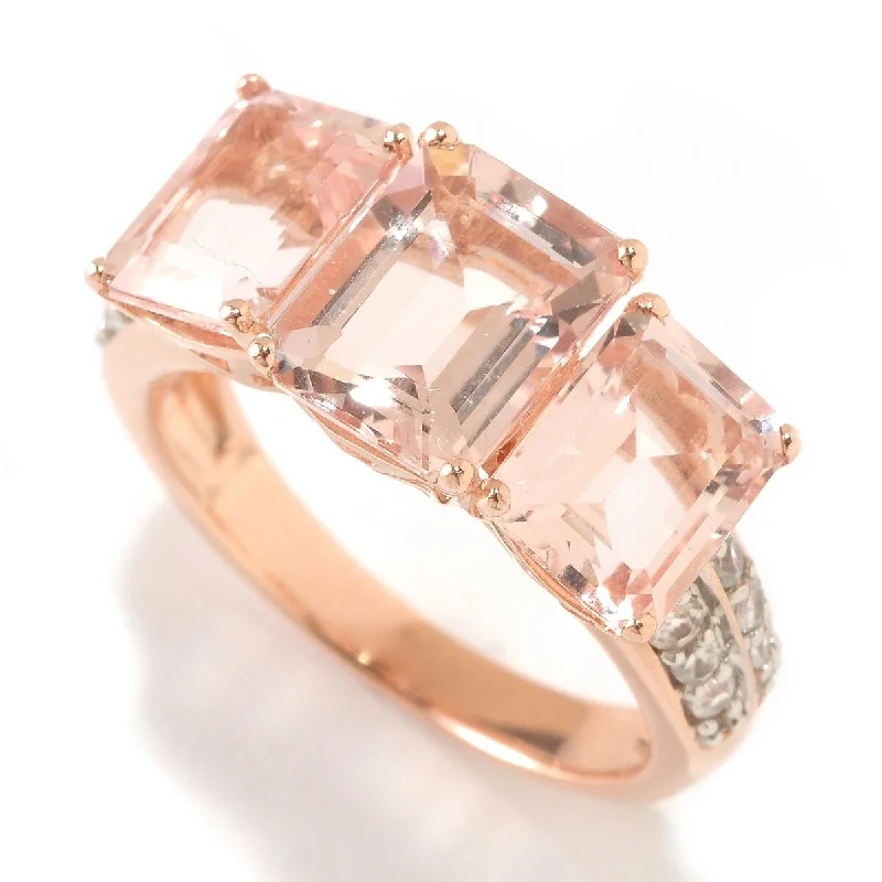 Women’s engraved wedding bands-Rose Gold Over Sterling Silver Morganite and White Natural Zircon 3-Stone Ring