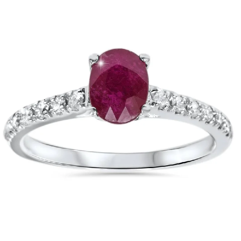 Women’s multi-stone rings-7/8ct Oval Ruby & Diamond Ring White Gold