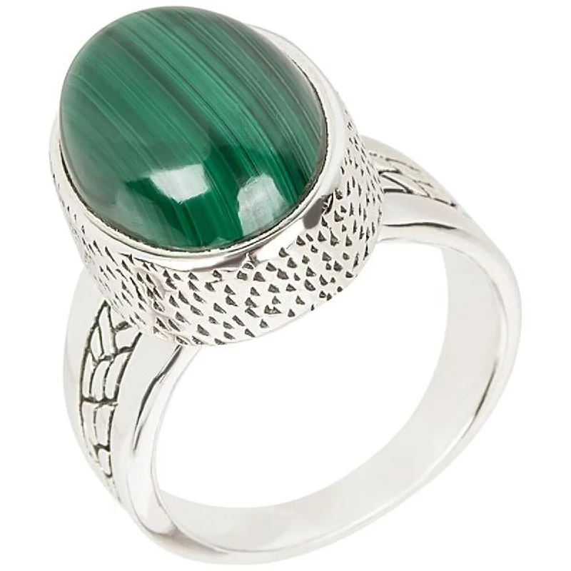 Women’s wedding band rings-925 Sterling Silver Malachite Solitaire Ring