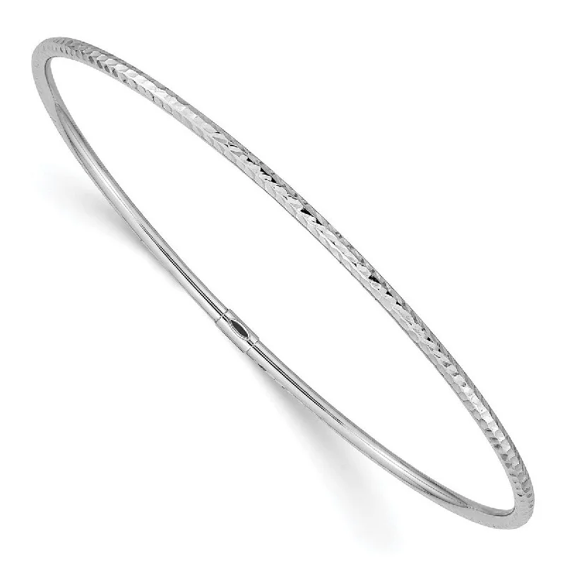 Women’s leather bracelet-Curata 14k White Gold Slip on Polished Hollow tube 2mm Sparkle-Cut Bangle Bracelet