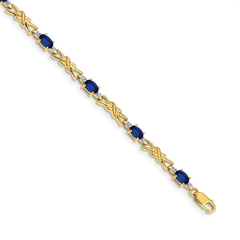 Women’s stacked silver bracelets-Curata 14k Diamond and Sapphire Oval Bracelet