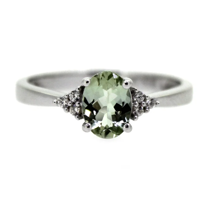 Women’s cubic zirconia rings-925 Sterling Silver Green Tourmaline and White Natural Zircon Ring