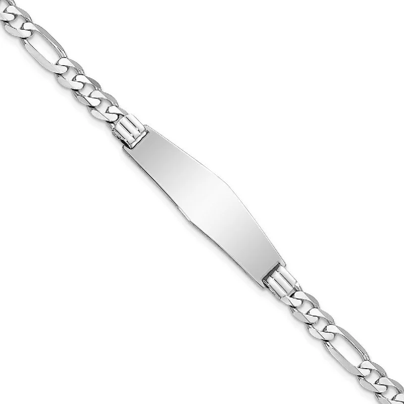 Women’s crystal bracelet-Curata 9.6mm 14k White Gold Engravable Figaro Link Soft Diamond Shape ID Bracelet