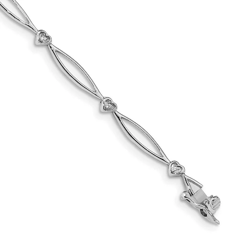 Women’s engraved bracelet-Curata 14k White Gold Diamond 7.25inch Love Heart and Oval Link Bracelet