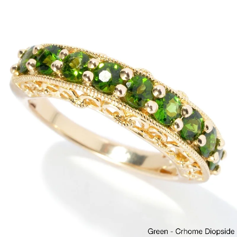 Women’s large stone rings-Yellow Gold Over Sterling Silver Chrome Diopside Stackable Band Ring