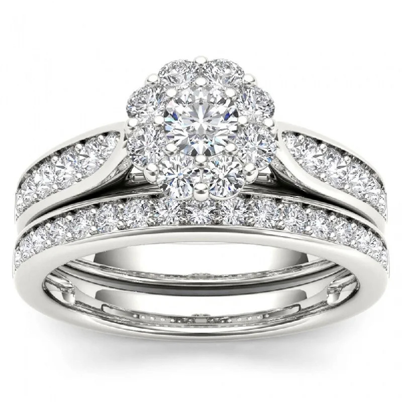 Women’s silver wedding rings-De Couer 14k White Gold 1ct TDW Diamond Bridal Ring Set