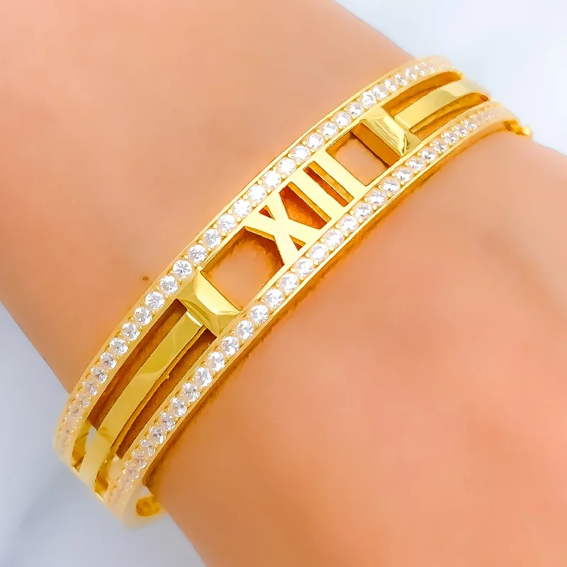 Women’s stylish bracelet-Opulent Numerical CZ Lined 21k Gold Bangle Bracelet