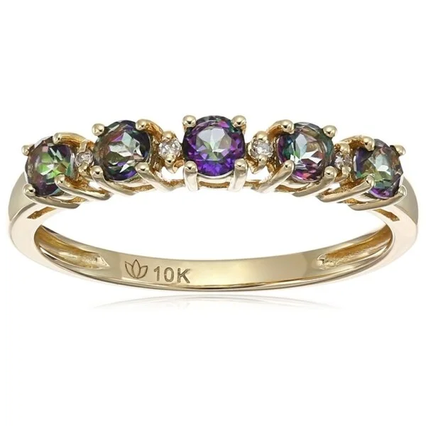 Women’s solitaire rings-10kt Yellow Gold Mystic Topaz Diamond Stackable Ring - Green