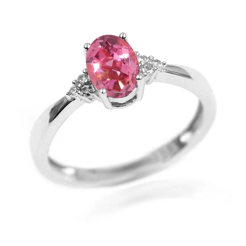 Women’s diamond anniversary rings-925 Sterling Silver Pink Tourmaline and White Natural Zircon Ring