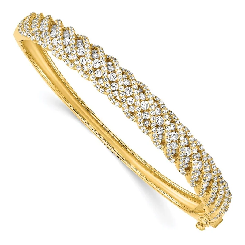 Women’s diamond bangles-925 Sterling Silver Gold-tone Cubic Zirconia Hinged Bangle Bracelet